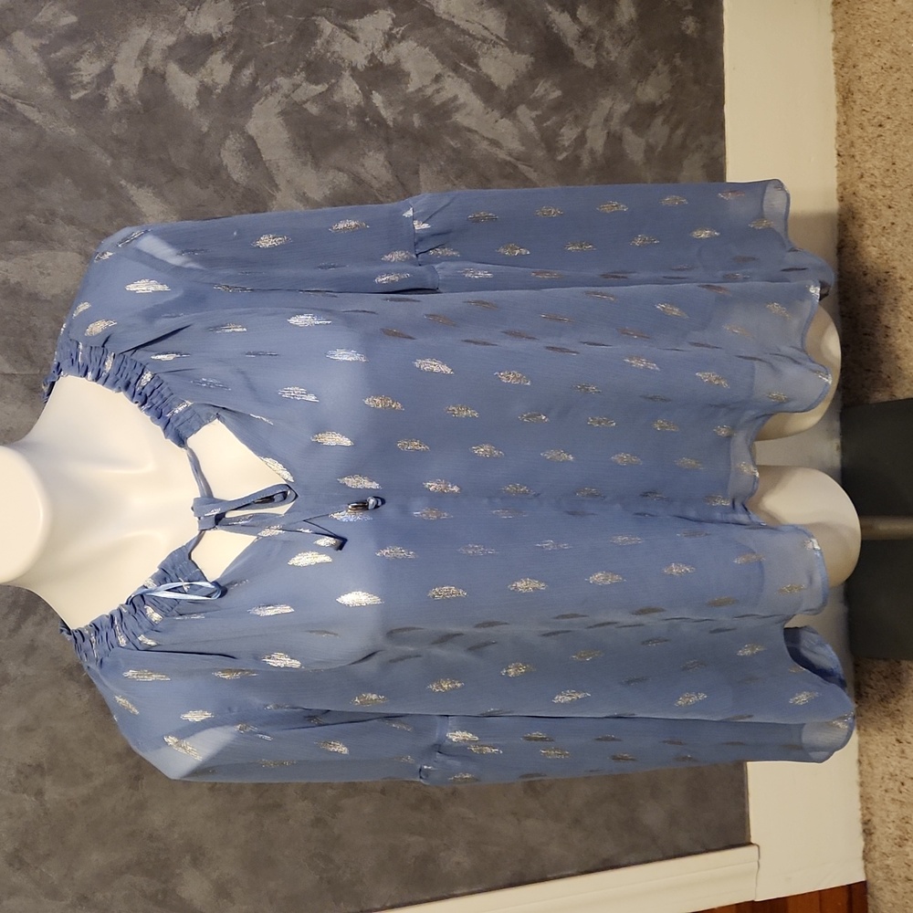 Jennifer Lopez Blue & Silver Sheer Blouse Sz MD
